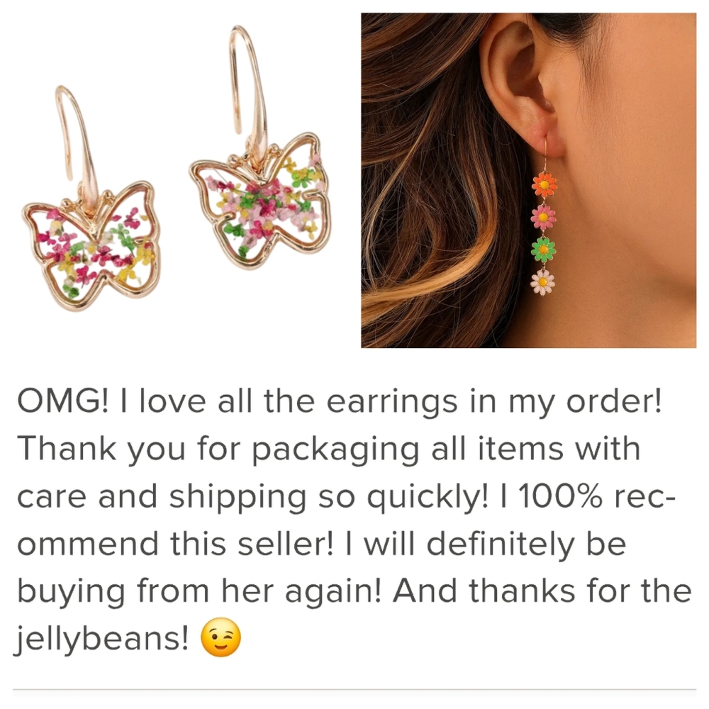 Butterfly Dried Flower Pendant Earrings - Picture 7 of 14